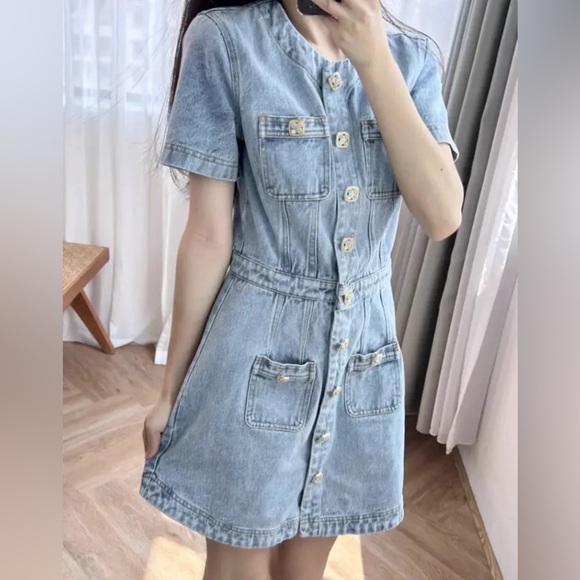 Denim summer mini button up dress - Picture 3 of 7